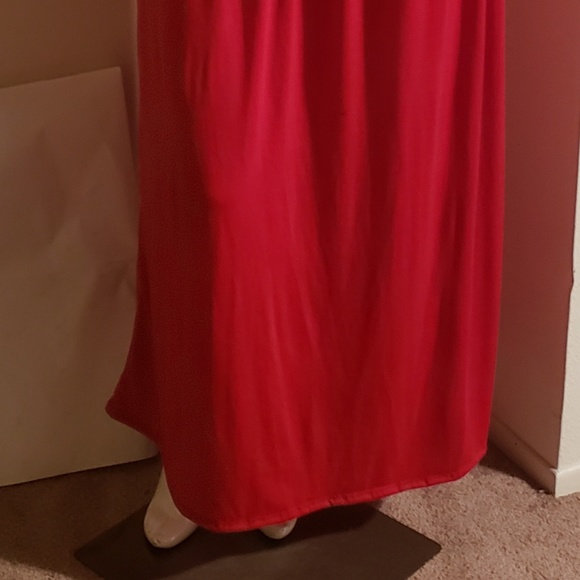 One Skirt - TWO LOOKS -- Plus size red Maxi skirt. No pockets. Elastic waistband - Picture 8 of 11